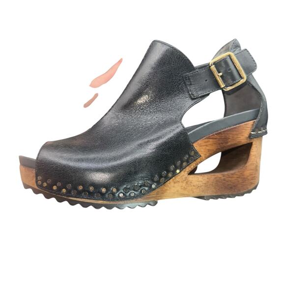 Dansko Marlow Black Leather Peep Toe Wedge Sandals Size 38 (US 7.5–8) - Picture 8 of 12